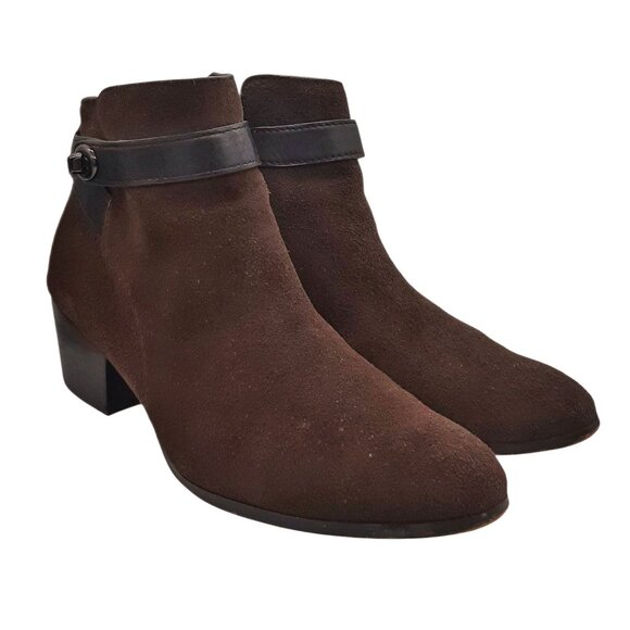 Coach Patricia (Flawed) Brown Suede Black Trim Ankle Boot SZ 9 - Picture 2 of 16